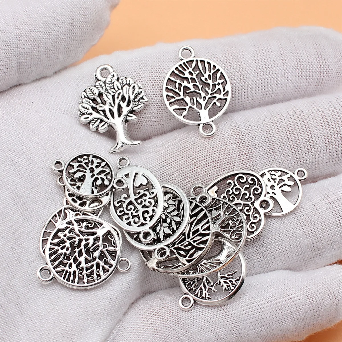 16pcs Antique Silver Color Tree Of Life Charms Collection For DIY Jewelry Making, 16 Styles, 1 of Each