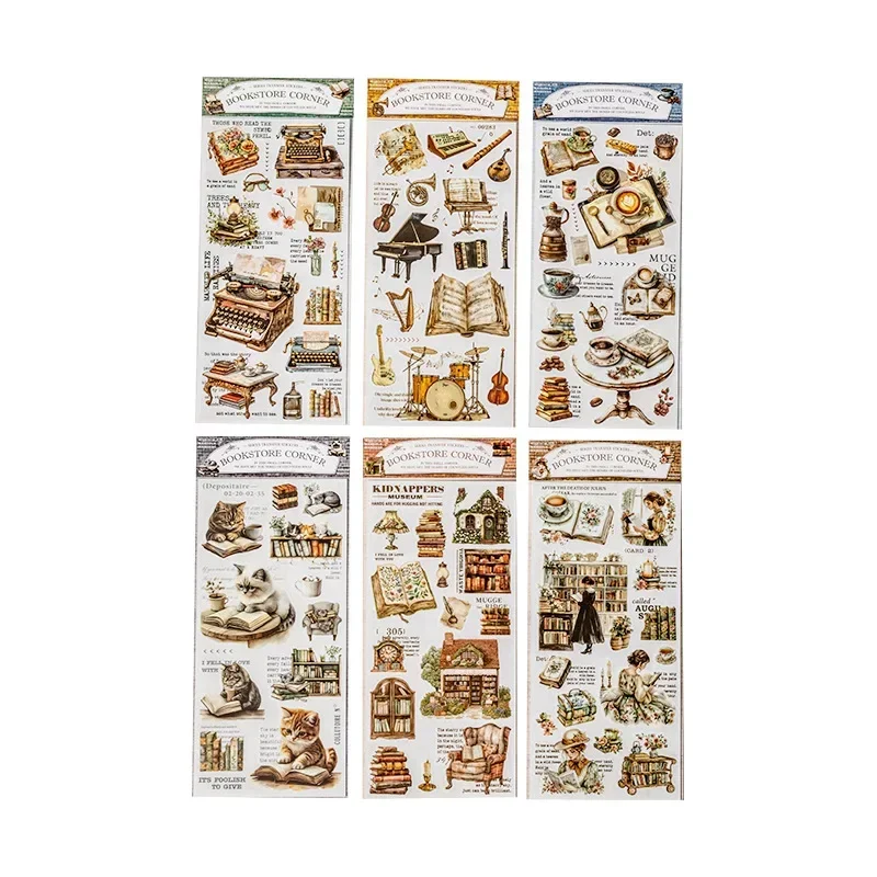 Leichtes Retro-PVC-Transferaufkleber-Set, 6 Varianten, perfekt für die Grundierung handgefertigter Tagebücher in der Buchhandlerecke