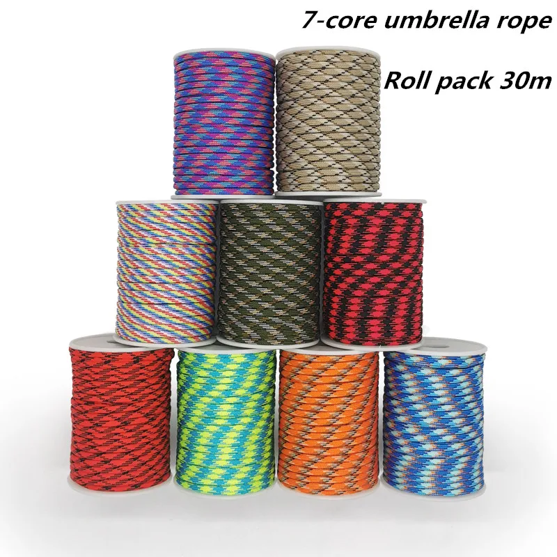 Corda Paracord de 7 núcleos padrão, cabo de paraquedas ao ar livre, tenda de guarda-chuva de sobrevivência, correia, 30m, 4mm, 550