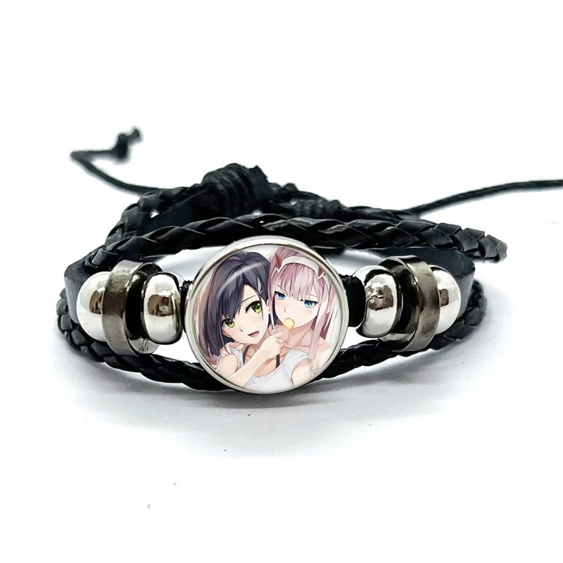 Anime DARLING in the FRANXX Zero Two 02 Sexy Girl Figure Fashion Print Glass Dome Women Men Leather Bracelets Gift