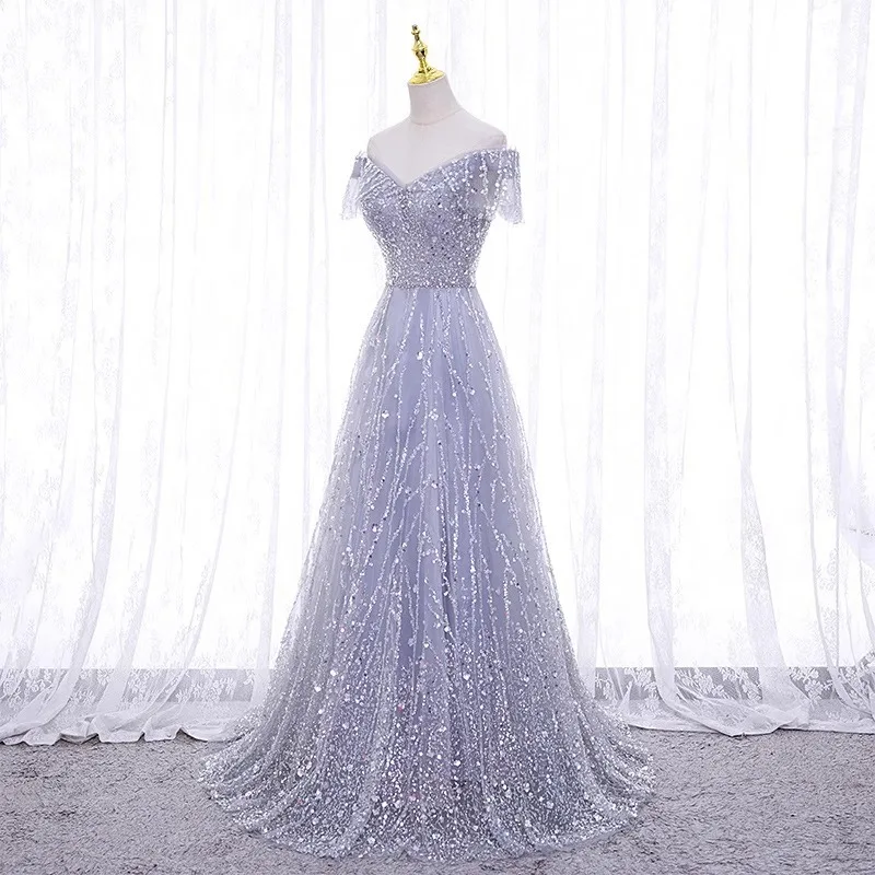 New Elegant Wedding Dress with Fairy Temperament, Deep V-neck Dress, Long Waist Collection, Socialite Party Evening Dress