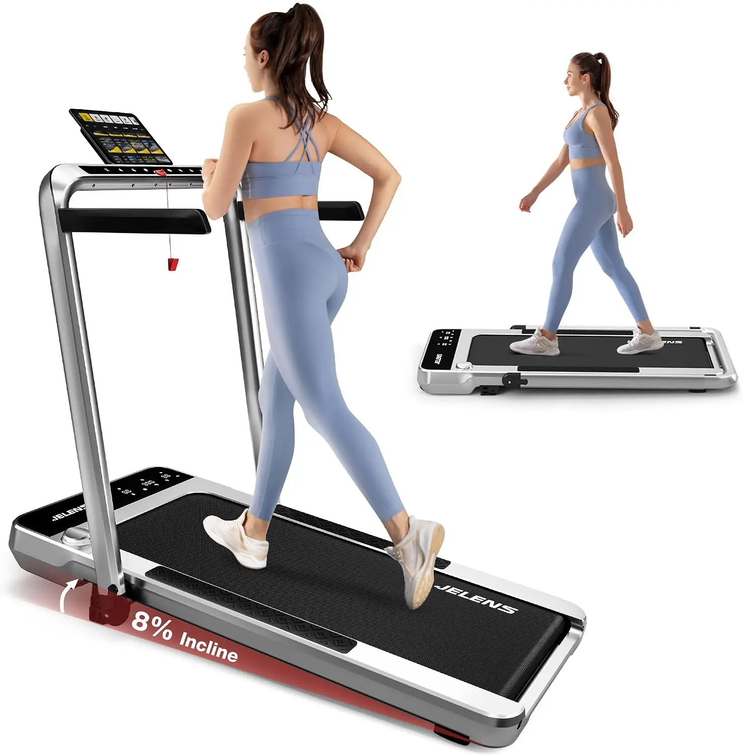 Walking Pad Treadmill with Incline, 2-in-1 Portable Folding with Handle Bar & Gesture Sensing, 265LBS 2.5HP Home, Customized