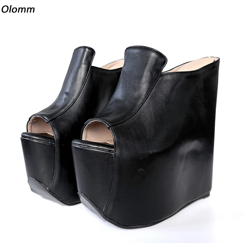 Olomm 2026 Handmade Women Platform Sandals Slip On Sexy Wedges High Heel  Peep Toe Black Banquet Shoes Women Plus US Size 5-16