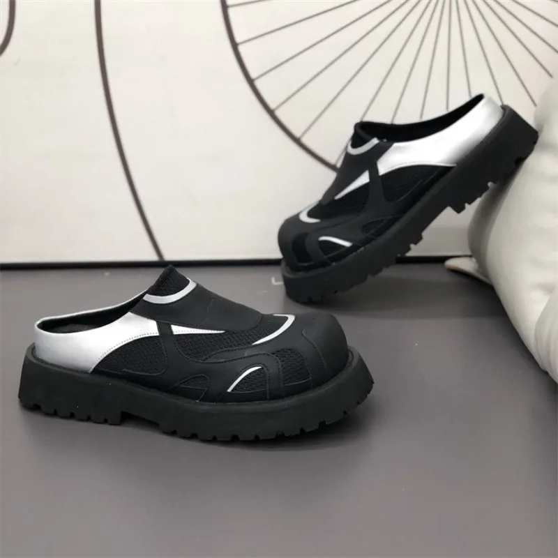 

Men Derby Shoes Summer Breathable Half Slippers Fashion Versatile Casual Shoes for Men High Quality Men's Shoes Elastic Footwear