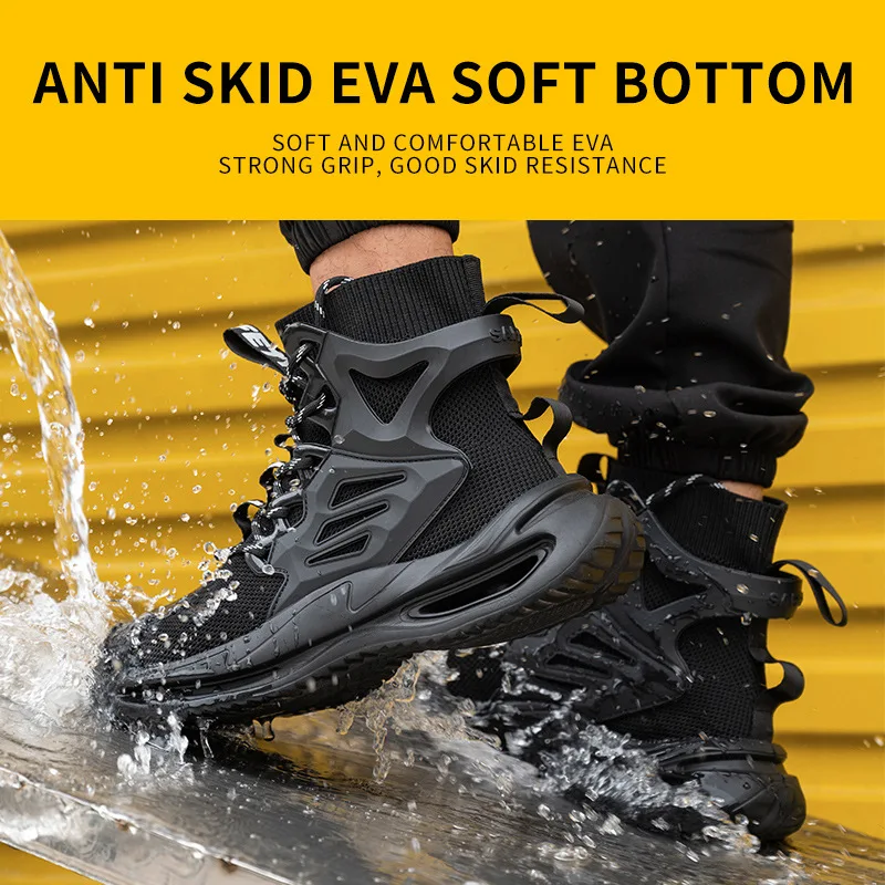 Herren-Sicherheitsschuhe, Stahlkappe, weiche Sohle, atmungsaktive Sicherheitsstiefel für Herren, pannensicher, verschleißfest, leichte Arbeitsschuhe