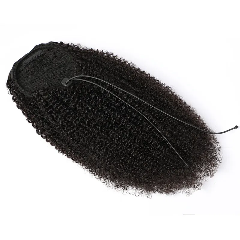 Extensiones de cola de caballo rizadas Afro para mujeres negras, cabello humano rizado 3c 4A, coletas con cordón, postizos naturales