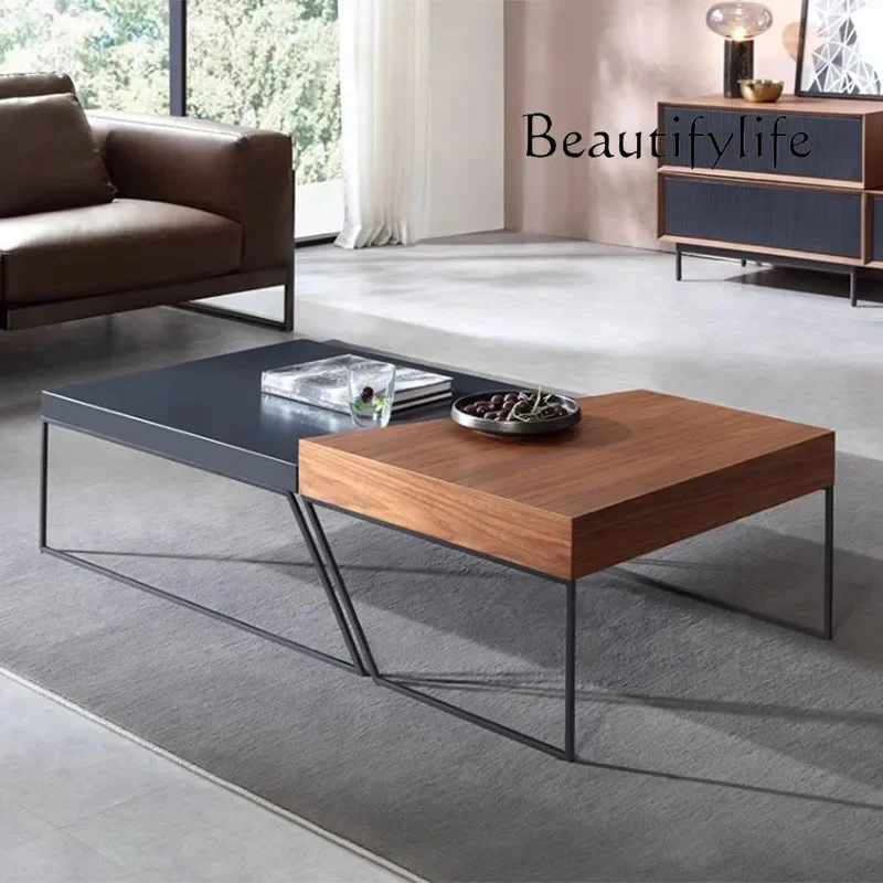 Yx designer sala de estar mesa de centro luxo metal madeira moderna mesas de centro base design quadrado mesa basse de salão móveis ho
