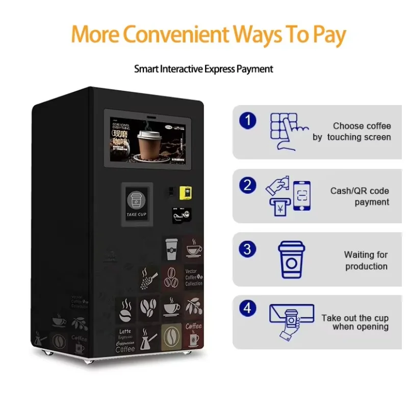 Fully Automatic Commercial Coffee Vending Machine Electric Coin Operated for Instant Hot Drinks with Automatic Cup Customized
