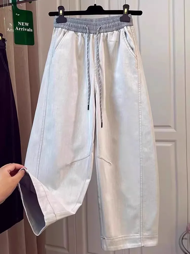 

High Waist Wide Leg Jeans Women's Spring Summer Loose Slimming Nine Points Old Money Style Banana Knife Jeans