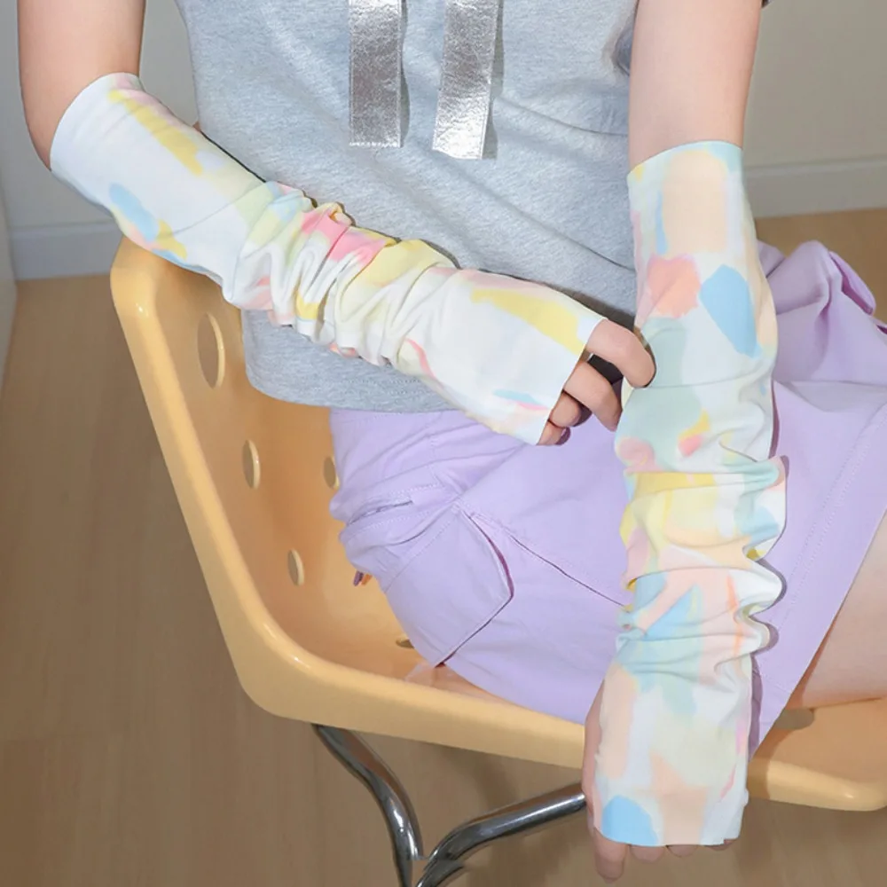 

Breathable Colorful Girl Ice Silk Sleeves Seamless Loose Sunscreen Sleeves UV Insulation Long Cycling Arm Sleeve Summer