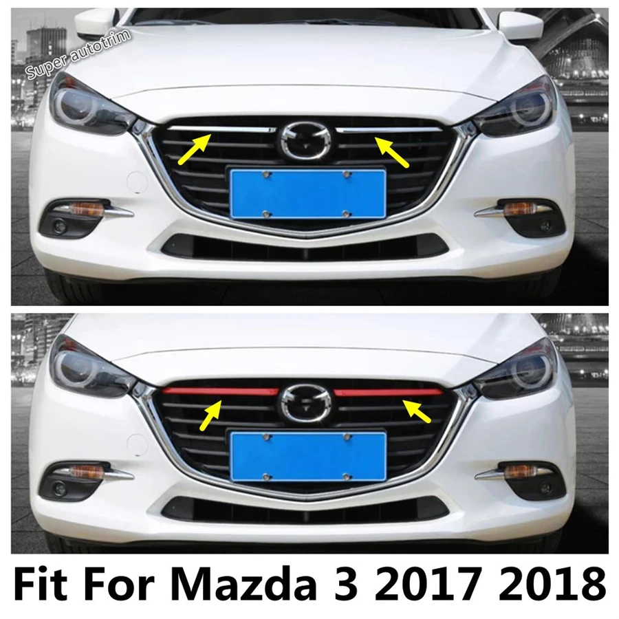 

Front Hood Grille Grills Strip Decoration Cover Trims Fit For Mazda 3 2017 2018 ABS Chrome / Red Accessories Exterior Refit Kit