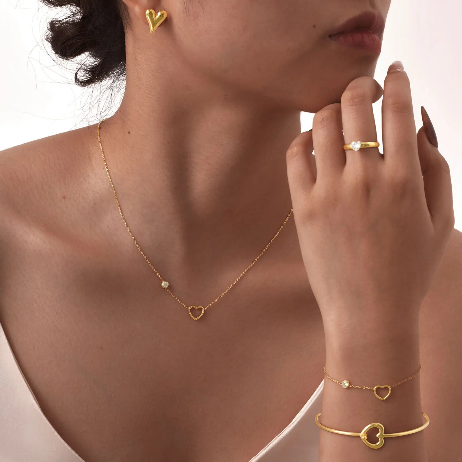 

Charms Love Stainless Steel Heart Bracelet Bangle For Women Girls, Gold Plated Romatic Hypoallergenic Jewelry