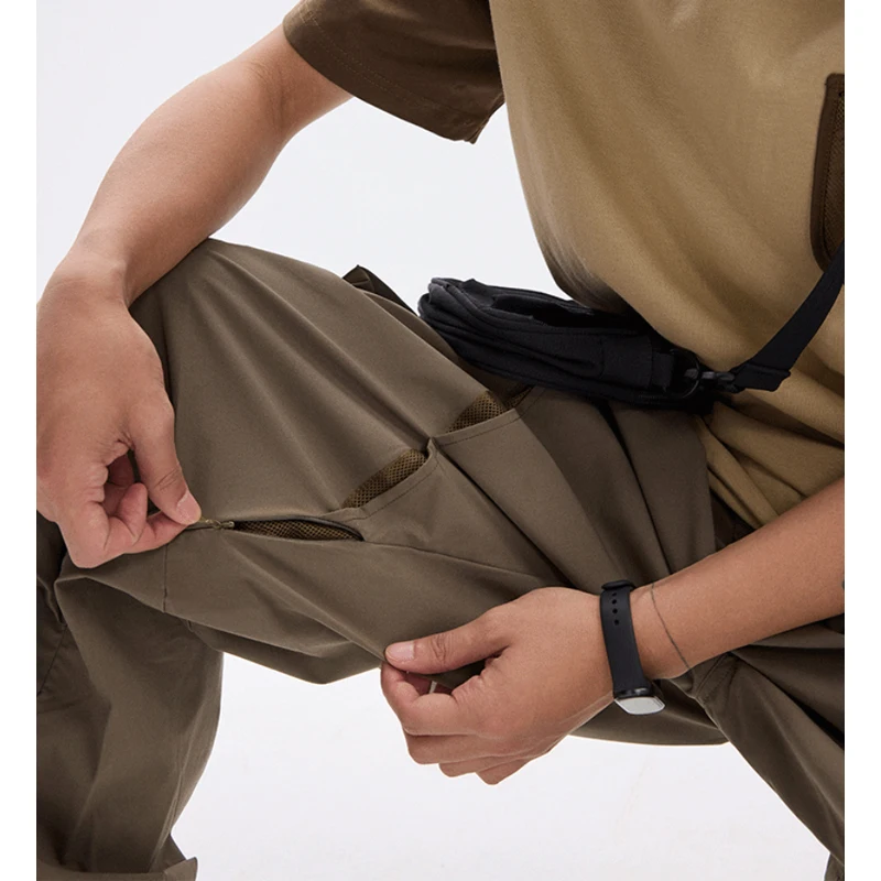 Unisex Outdoor Mountain-Style Work Pants: 4-Way Stretch Moisture-Wicking Mesh Panel Pleated Casual Trousers for Men & Women