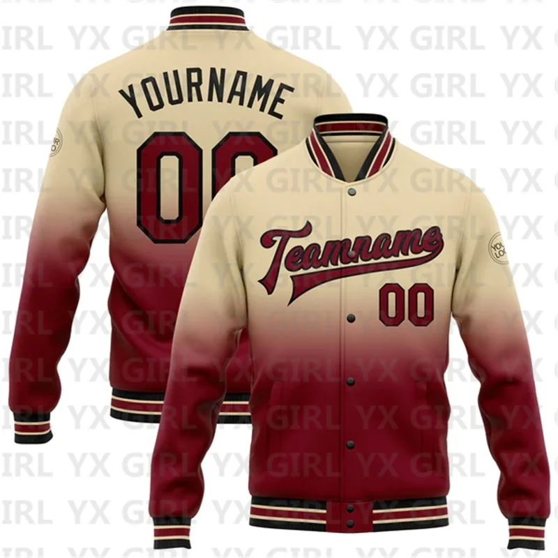 Custom City Cream Crimson-Black Bomber Full-Snap Varsity Letterman Fade Fashion Jacket 3D Bomber