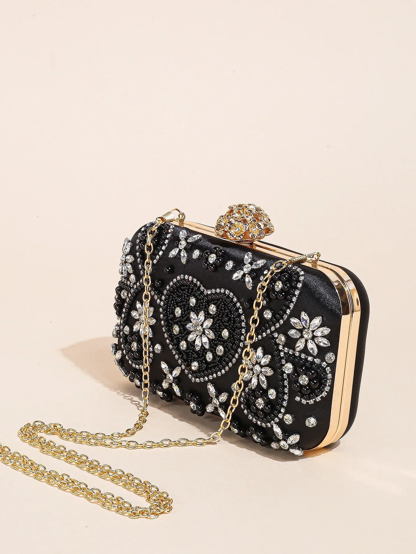 

Elegant Rhinestone Flower Decor Banquet Bag, Women's Classic Luxury Evening Chain Satchel Bag and For Music Festival