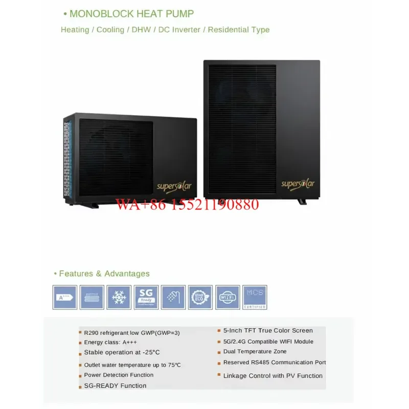 WMWMNU for Super Solar R290 DC Inverter Monoblock Heat Pump 8kW A+++ ERP CE RoHS Air Source Heat Pump for Home Heating Hot
