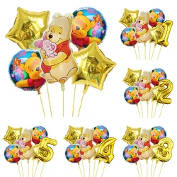 1set  Disney Winnie the Pooh Theme Gold Number Balloon Set Foil Globos Children First Birthday Party Decor Baby Shower Supplies