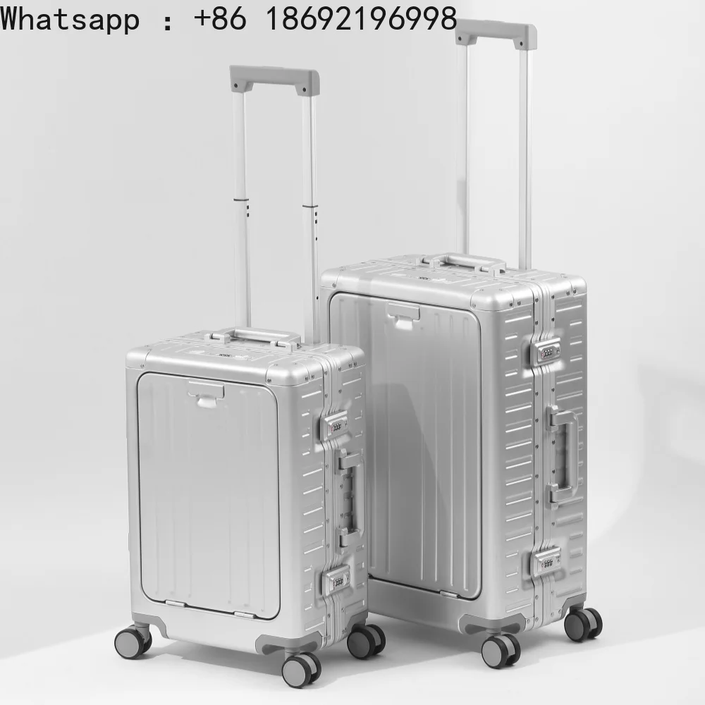 New All Aluminum-magnesium Suitcase Front Opening Rolling Luggage with USB Charging Plug TSA Lock Travel Trolley Case with Wheel