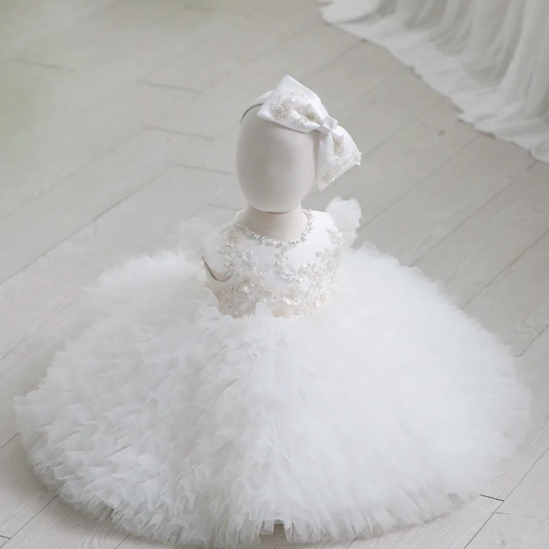 

Cross-Border Girls' Dress White Wedding Dress Little Girl Flower Girl Stylish Children's New Puffy Princess Dress Winter