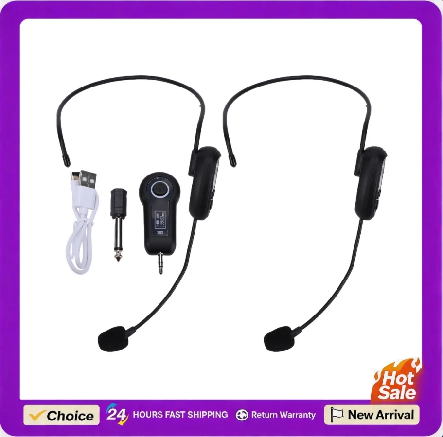 Wireless Headset Microphone System 2.4G UHF Head Worn Ear Handheld Mic with 3.5mm 6.35mm Plug for Tour Guide Voice Amp Speaker