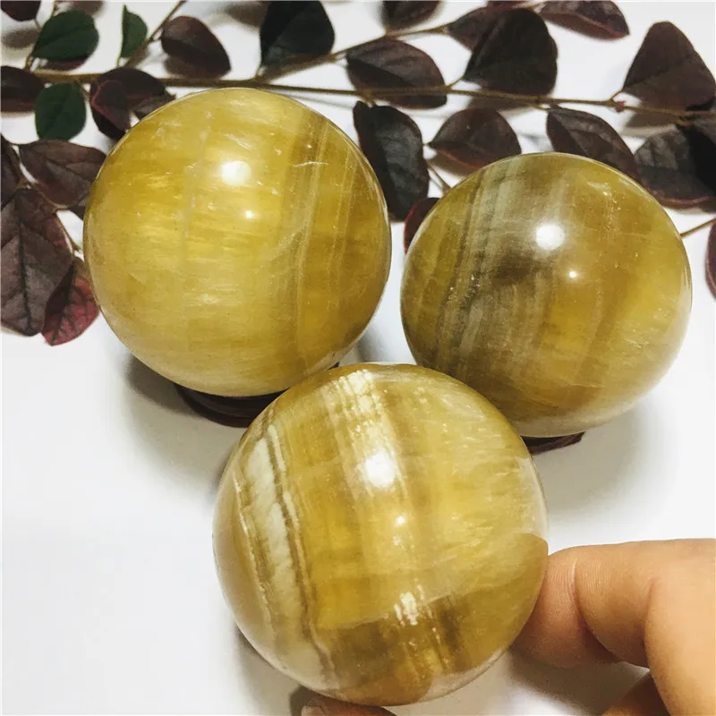 5-6cm Natural crystal yellow fluorite balls for home decoration