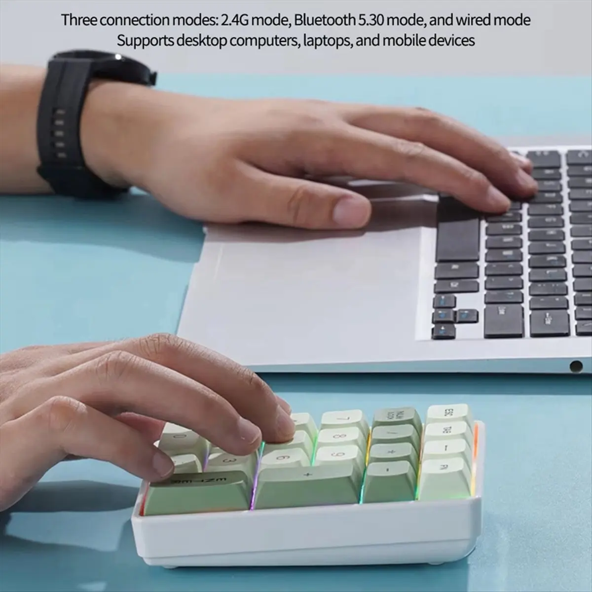 N86R 21Keys Mini Keyboard 2.4G Wireless Number Pad Mechanical Numeric Keypad for Accounting Numpad Gaming ProgrammingKeypad A