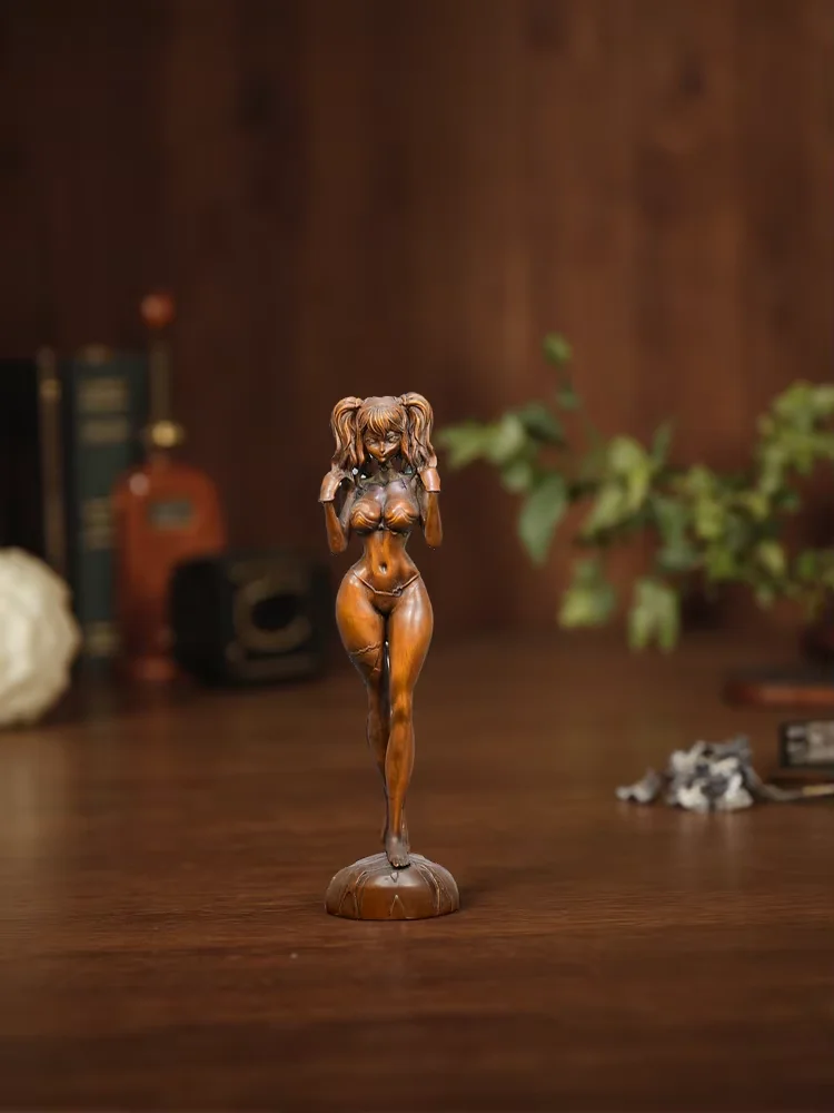 Old Boxwood Youthful and beautiful girl goddess warrior study screen Amass wealth Ornaments Town house