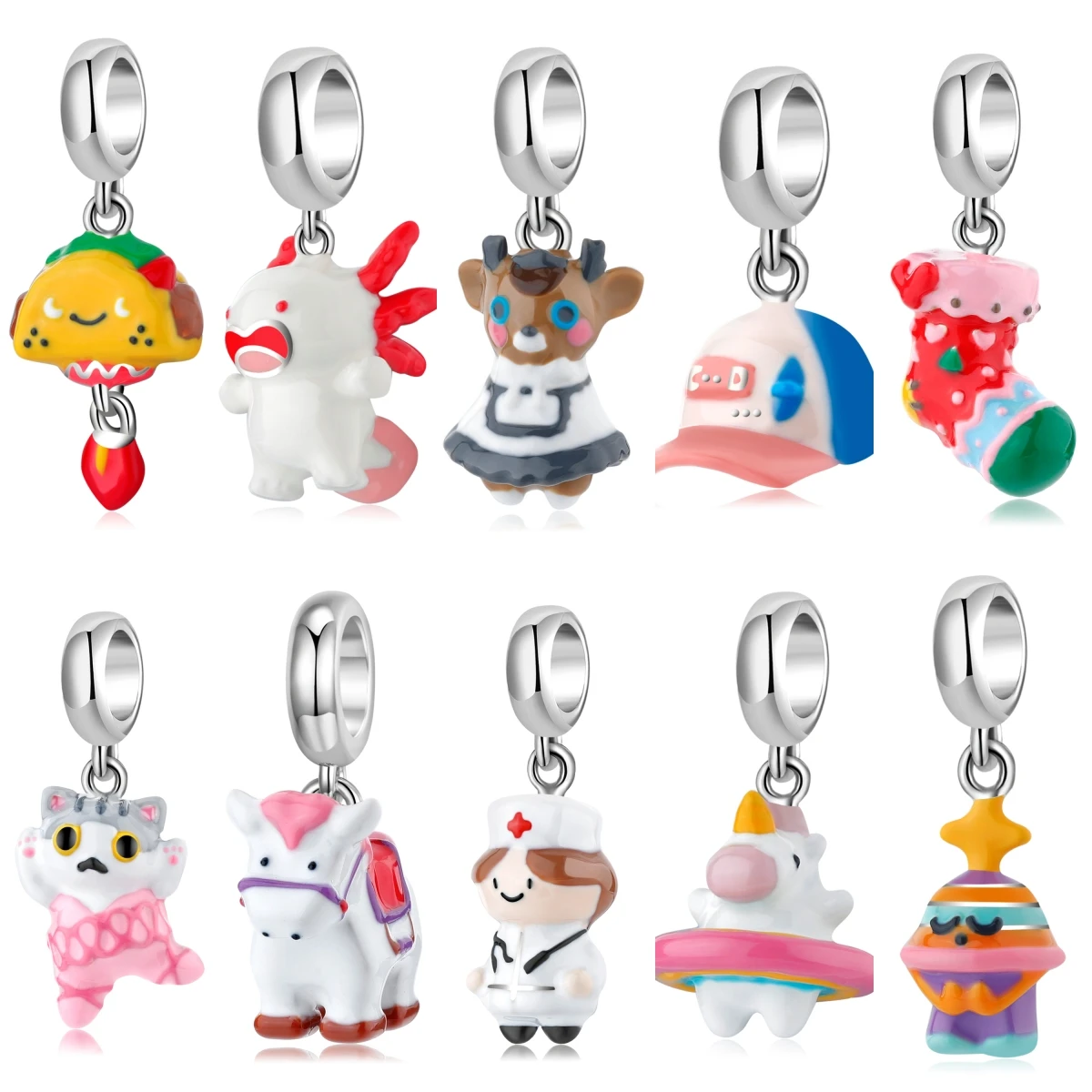 

stillhouse 925 Sterling Silver Cartoon Christmas Stocking Hamburger Sausage Butterfly Charm Fit Original Bracelet Diy Jewelry