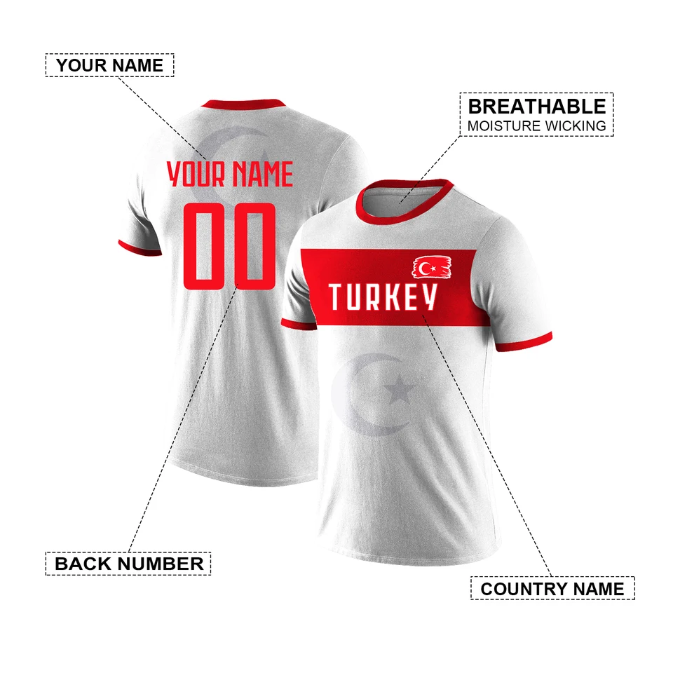 カスタムトルコ代表サッカーTシャツ、名前と背番号入り、快適なメンズ