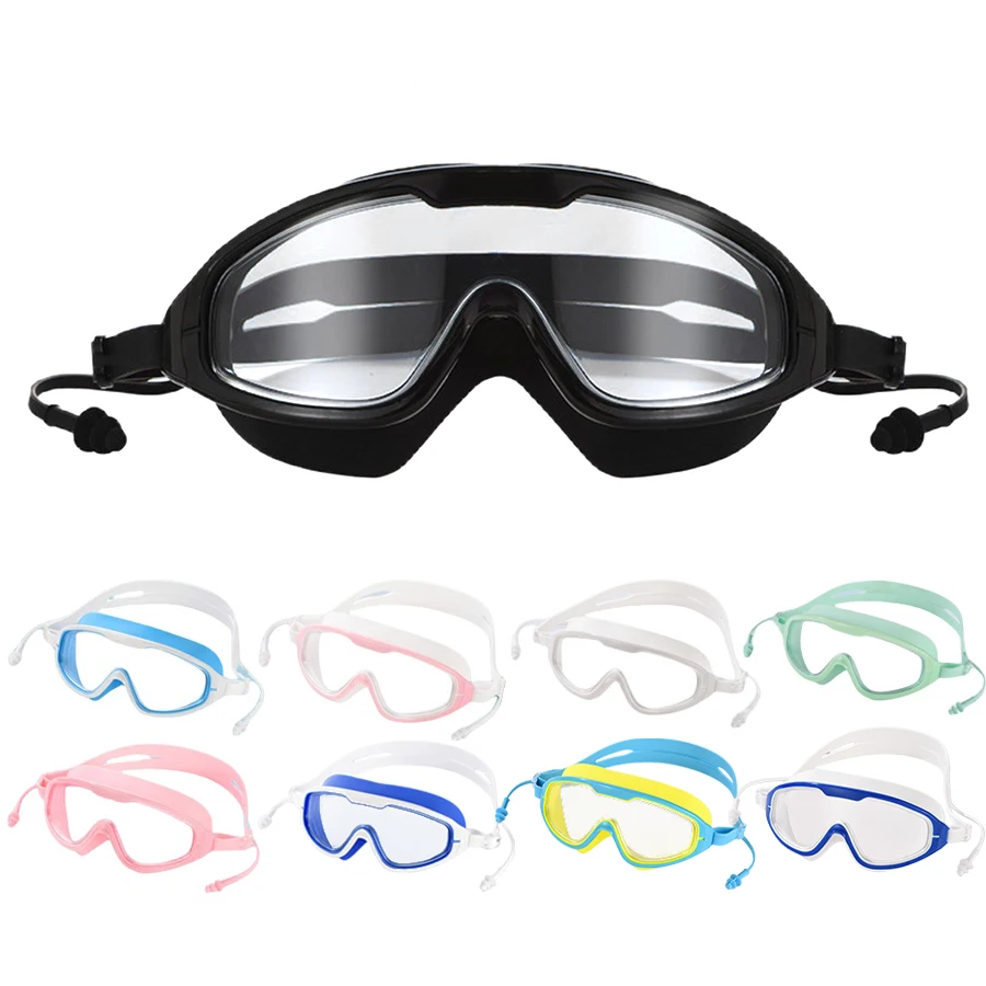 Schwimmbrille für Erwachsene, großer Rahmen, HD, Weitsicht, Antibeschlag, Schwimmbadbrille, Brillen, Wassersport, Taucherbrille, verbundene Ohrstöpsel