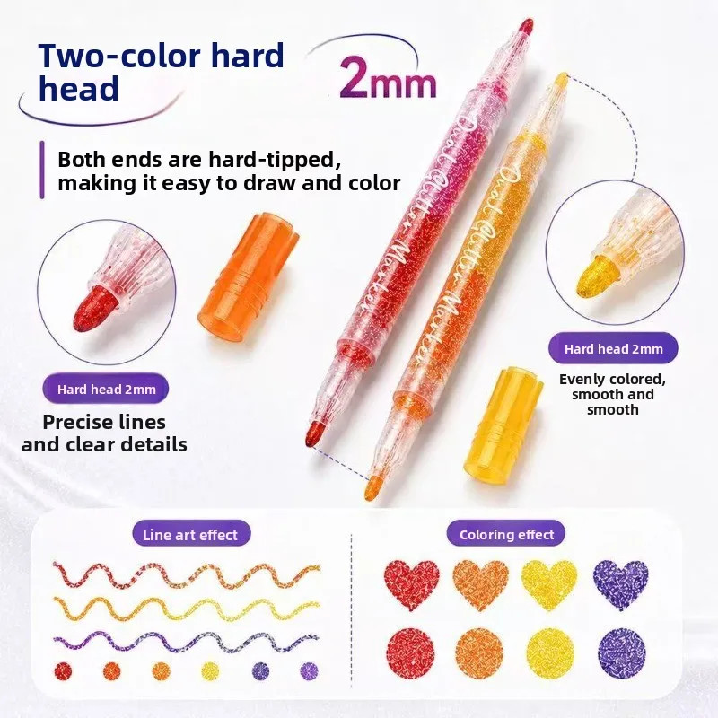 Dual‑Tip Two‑Color Glitter Flash Markers Pen Kids Drawing Graffiti Pens Hand Account Highlighters Double Head Art Marker Set