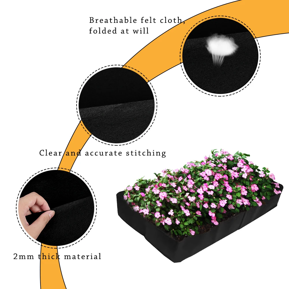 Multi-grid Raised Garden Bed Flowerpot Square Plant Grow Bags Rectangular Planting Bag For Vegetables Flowers Felt 4/8 Pockets