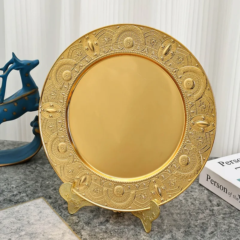 European-style golden round fruit plate, home living room fruit plate, hotel light luxury decorative plate, ornament trophy tray