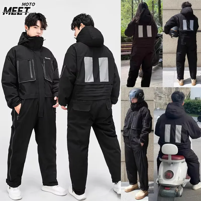Winter Electric Motorcycle Riding Jacket Work Clothes Moto Warm and Velvet Thickened Split Legs Riding Suit Fishing Clothe