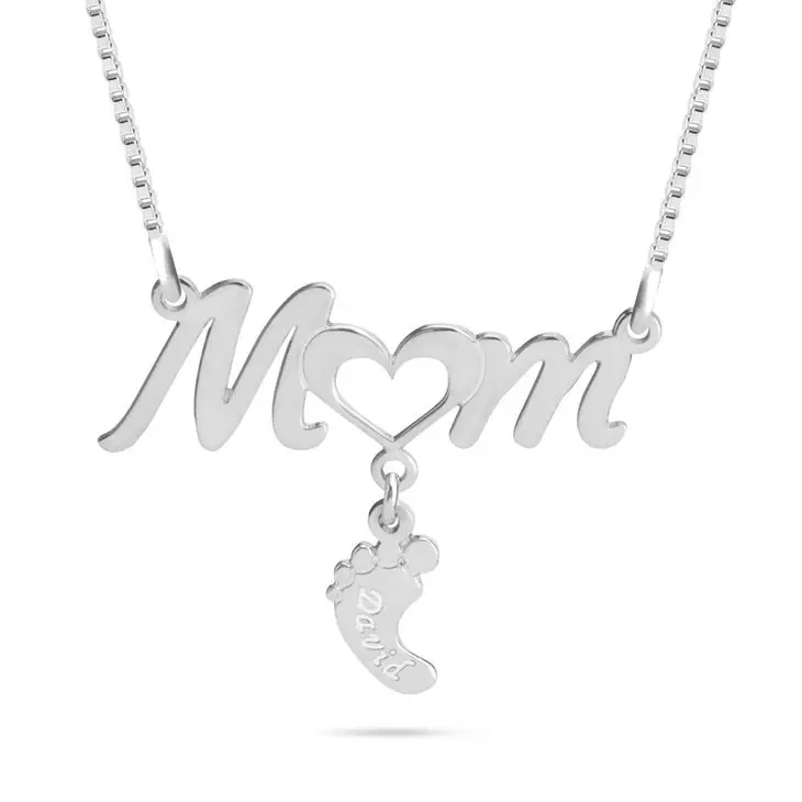 Personalized Mom Necklace Stainless Steel Footprint Engraving Customized Name Pendant Jewelry Mother's Day Gift For Mom