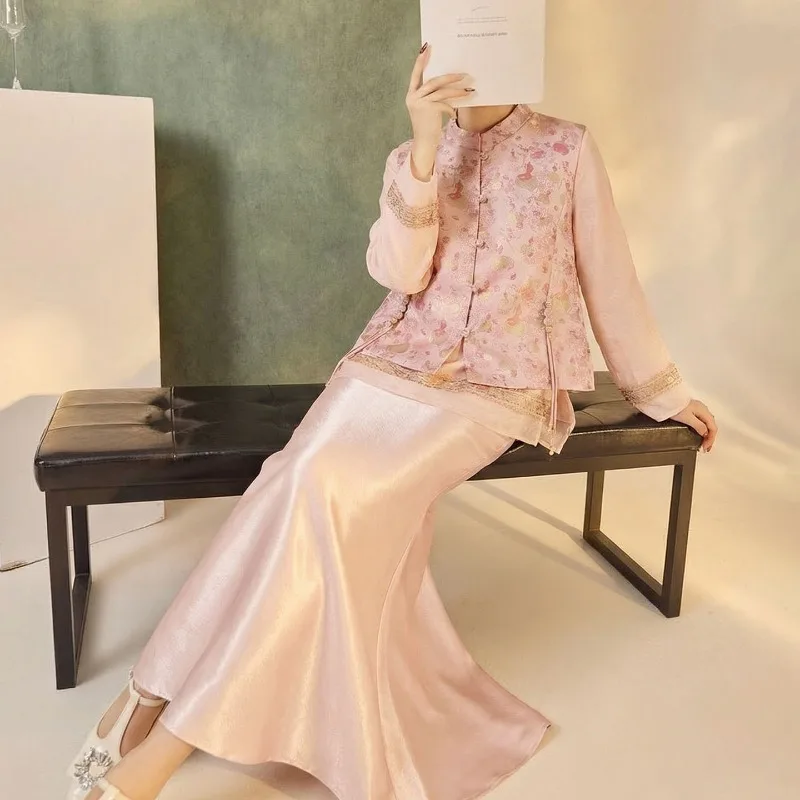 Luxury  Women Vest New Spring Dark Pattern Jacquard Buckle Light New Chinese Vest