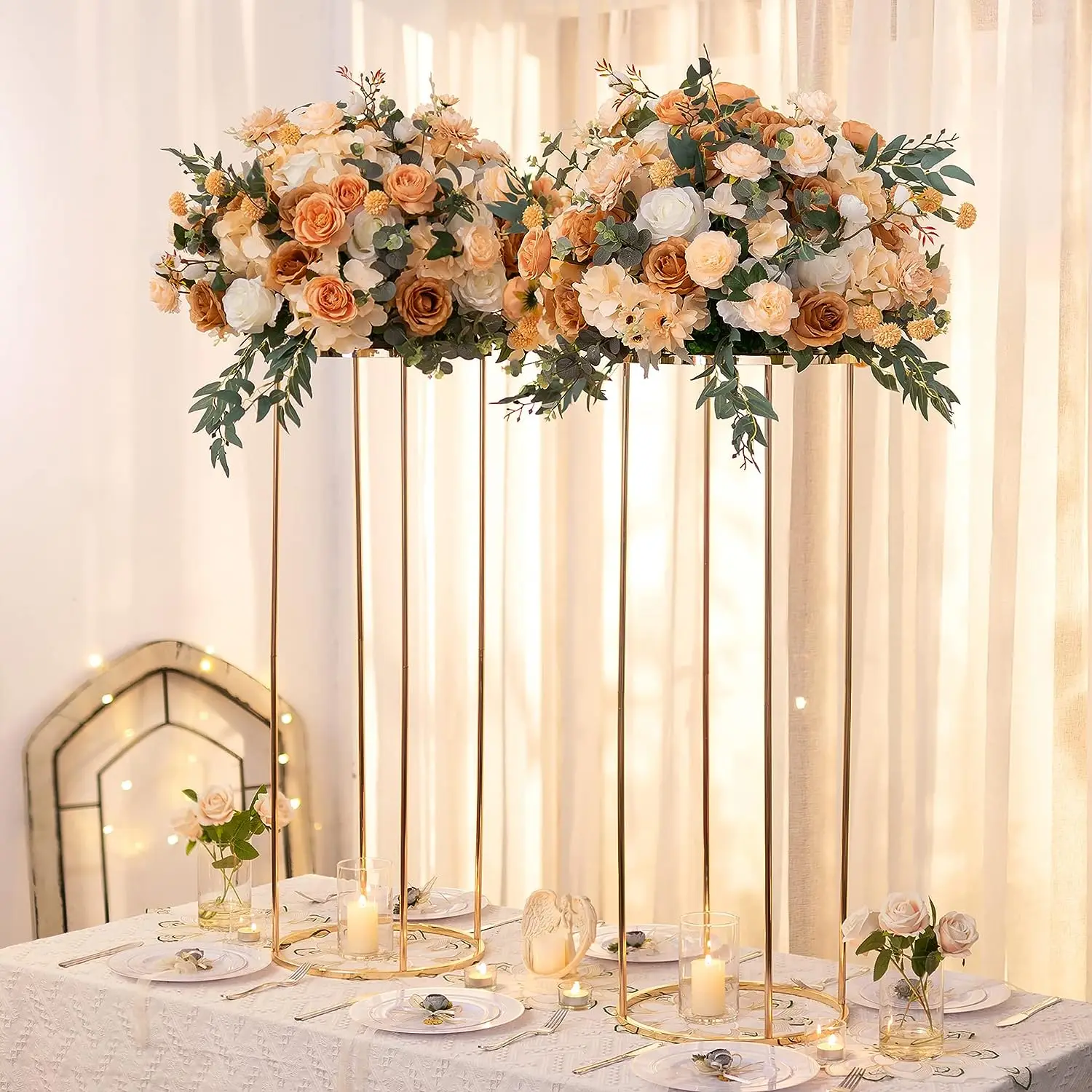 

Gold Metal Flower Stand for Wedding Table, Floor Vase Stands for Road Leads, Tall Tabletop Centerpiece for Party