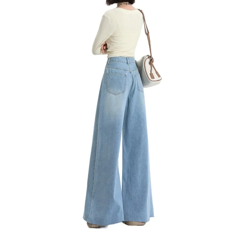 GUUZYUVIZ-Wide Leg Jeans for Women, Vintage Baggy Streetwear Cotton Long Denim Skirt Pants Korean Fashion Female Harajuku Autumn