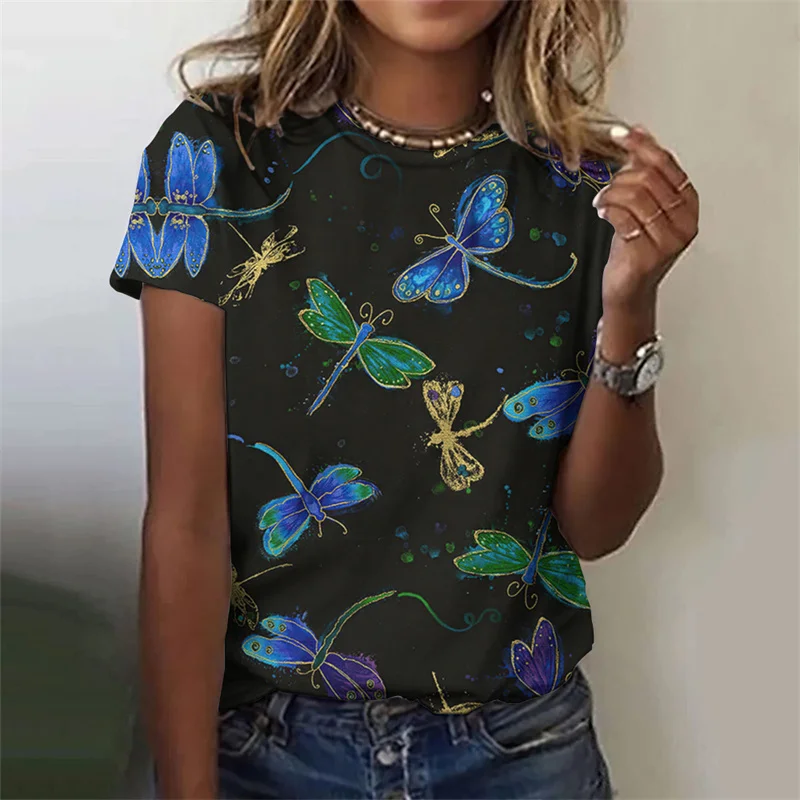 Summer Harajuku 3D Cute Animal Dragonfly Printing T Shirt Women Funny Streetwear Tee Shirts Unisex Fashion Short Sleeve T Shirts