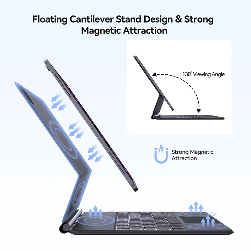 Imagem -02 - Ipad Pro12.9 Teclado Magnético Flutuante Inteligente Folio Bluetooth sem Fio Backlit Recarregável Teclado Case com Touchpad