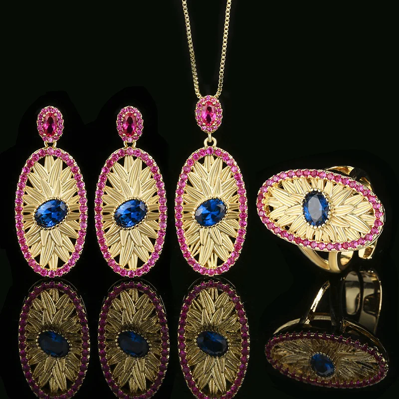 

Новый осенне-зимний ювелирный набор с позолоченным дизайном из синего шпинеля в стиле Old Money 5*7