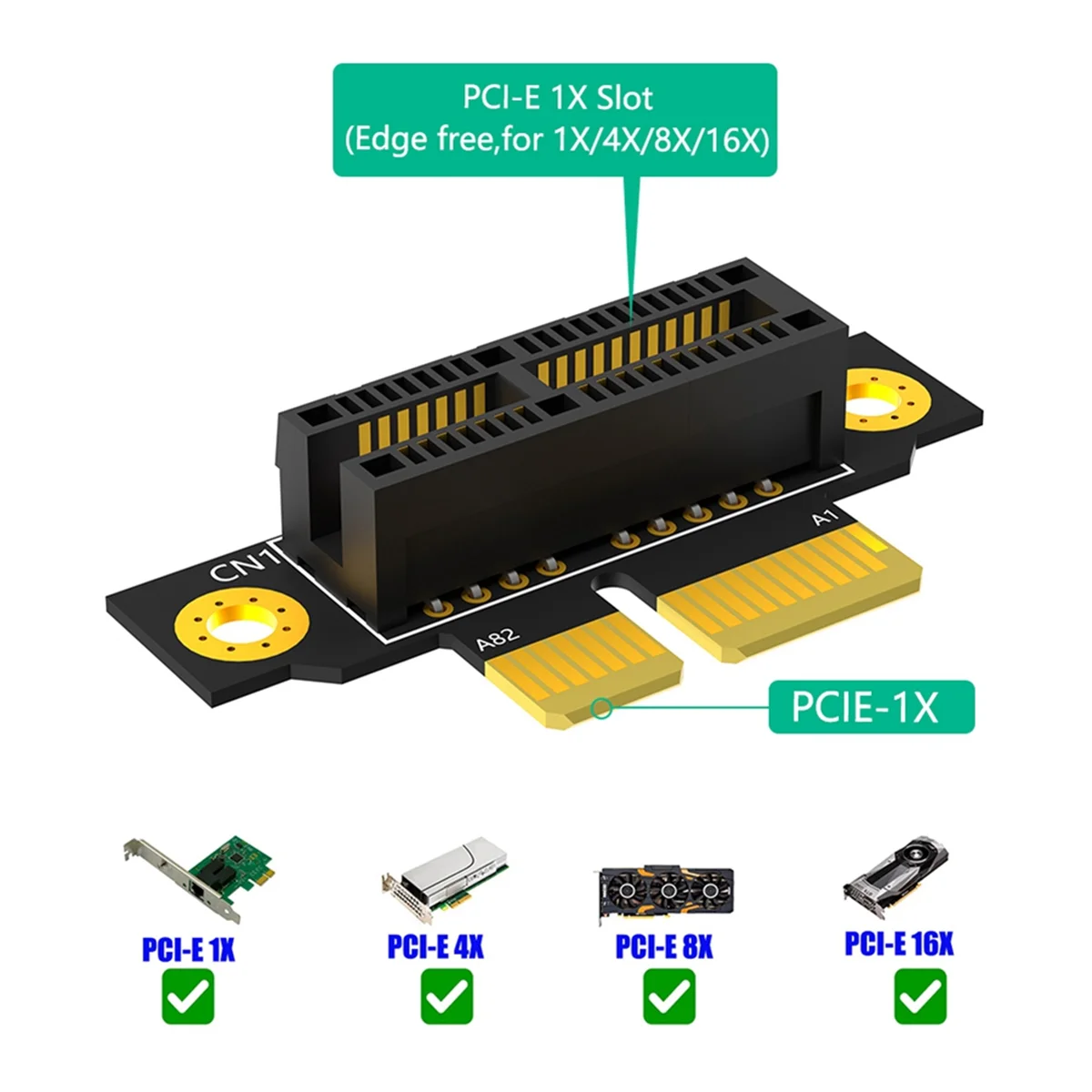 AT87-PCI-E 1X 3.0 90 Degree Reverse Male to Female Riser Card for 1U Server (Installation Direction Towards CPU)