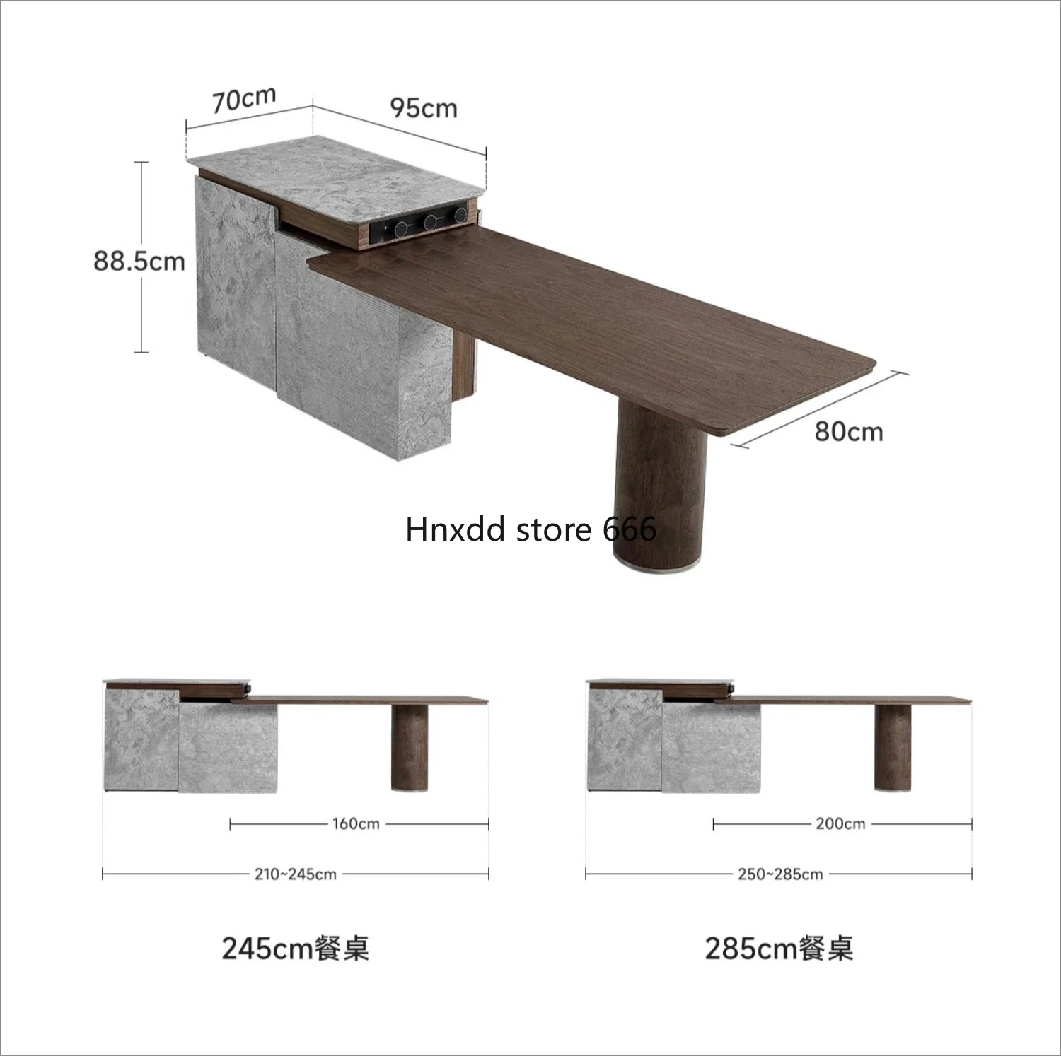 Dining table integrated  retractable marble solid wood dining island plus fallen table French retro style restaurant