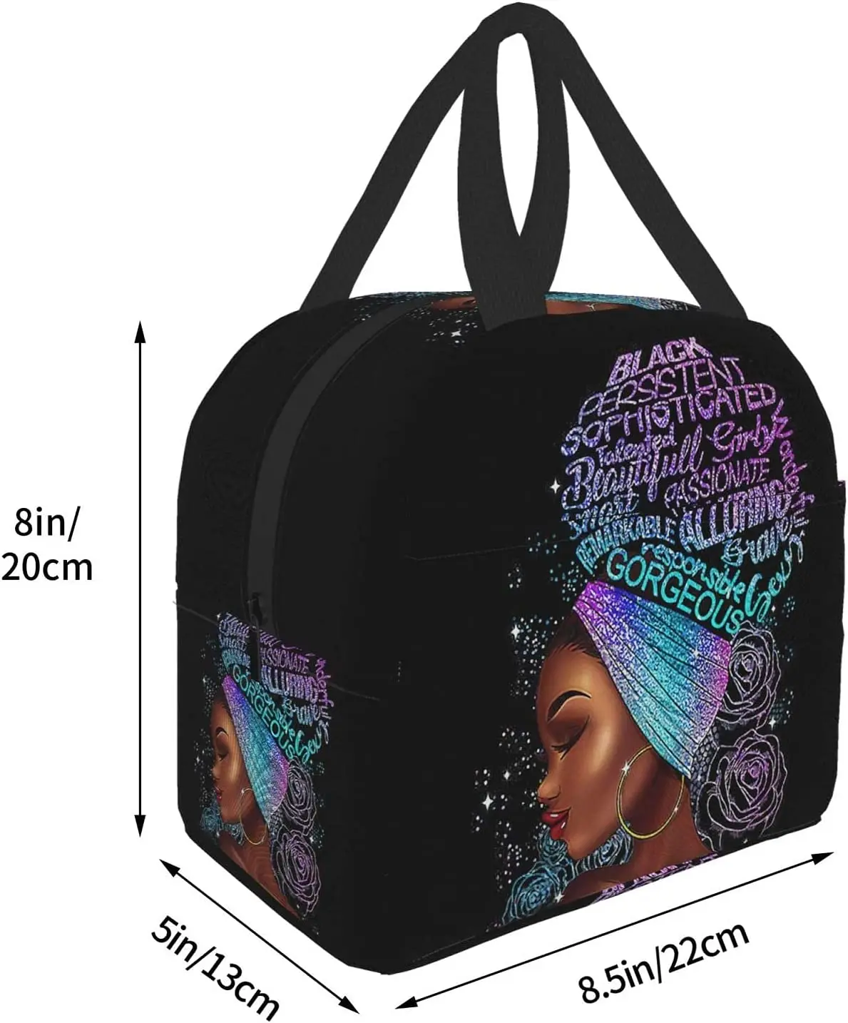 Black Queen African American Girl Lunch Bag Tote Meal Bag Reusable Insulated Portable Afro Black Girl Lunch Box Handbags