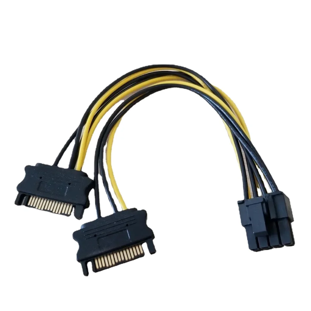 Dual 15Pin SATA Male to PCI-E PCI Express Graphics Video Display Card 8Pin  Power Supply Cable CORD 18AWG Wire for PC DIY