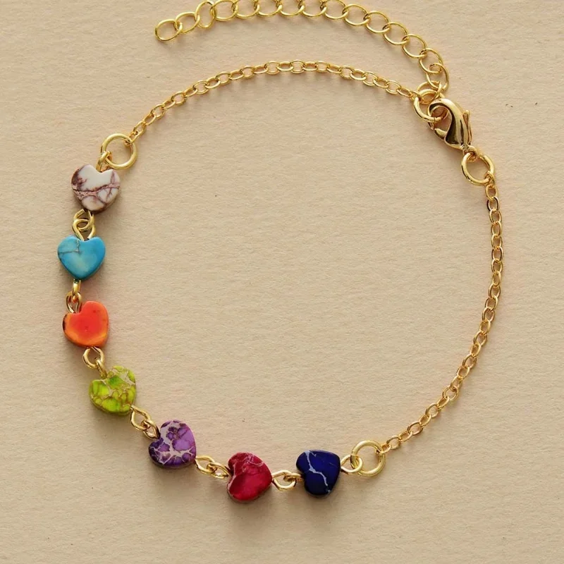 High End Natural Stones 7 Chakra Gold Plated Chain Heart Pendant Chokers Necklaces Minimalist Women Girls Energy Healing Jewelry