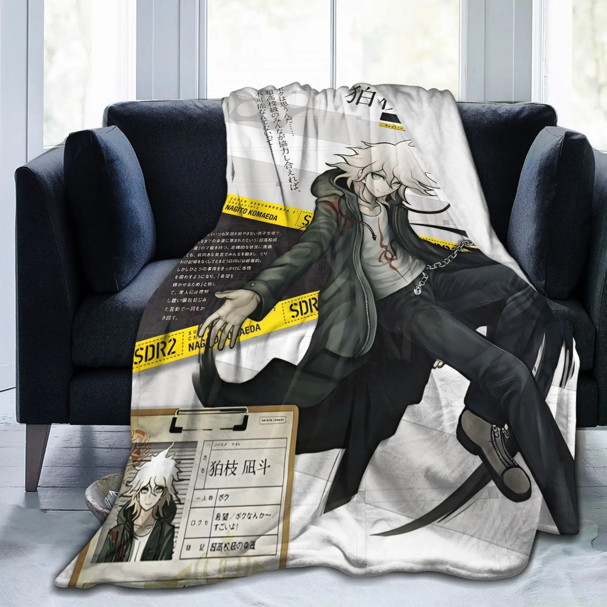 Danganronpa Nagito Komaeda Fleece Throw Blankets Game Anime for Bedspreads Knitted Blanket Travel Lightweight Multifunction