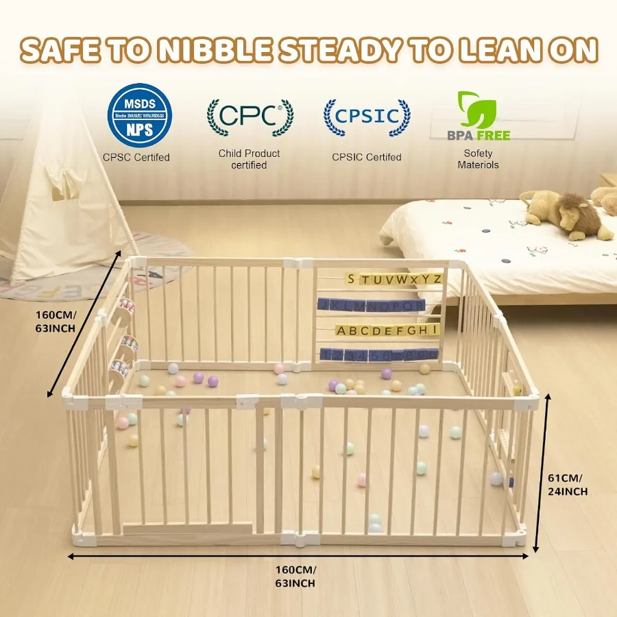 Hölzerner Baby-Laufstall, Holz-Laufstall für Babys und Kleinkinder, verstellbarer tragbarer Spielzeugzaun, Baby-Aktivitätszentrum, Zaun, Spielbereich