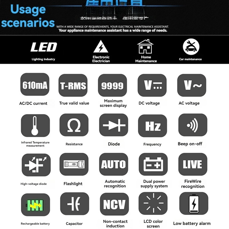 BSIDE Digital Multimeter Infrared Temperature 15V Diode LED Rechargeable Smart Multimeter DMM C