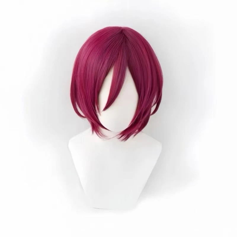 

Аниме Ансамбль Звезды Короткие винно-красные смешанные парики Термостойкие синтетические волосы с розовой сеткой